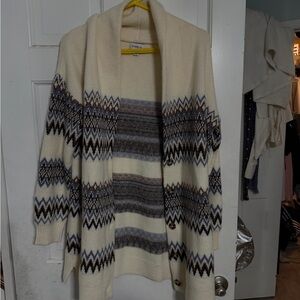 Evereve Cream and Brown Patterned Cardigan
